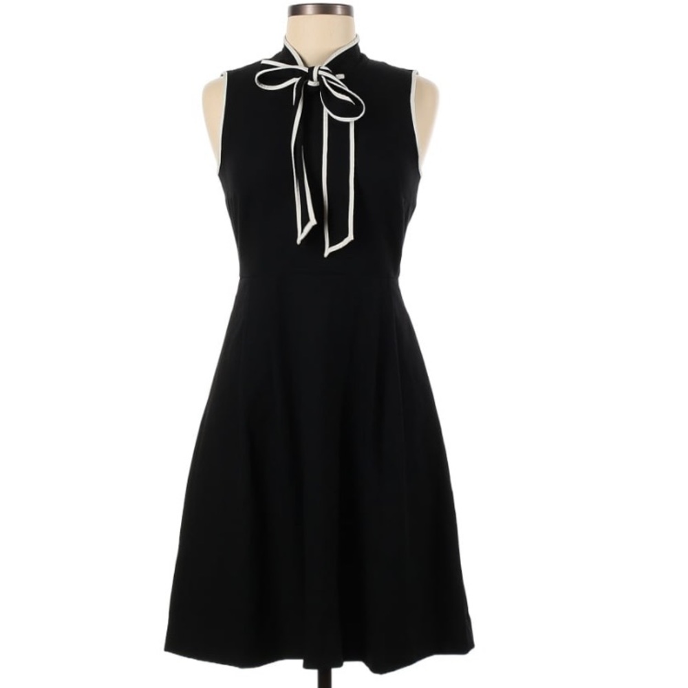 J.Crew Tie Neck Bow Wool Crepe Fit and Flare Dress size 4 - Black and White - Picture 6 of 9